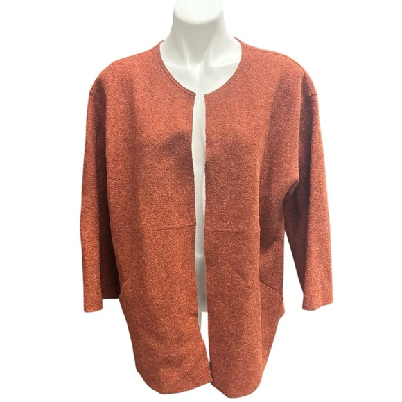 Eileen Fisher Womens Alpaca Wool Mélange Jacket 3/4 Sleeve Cayenne Orange Size L - Picture 5 of 13